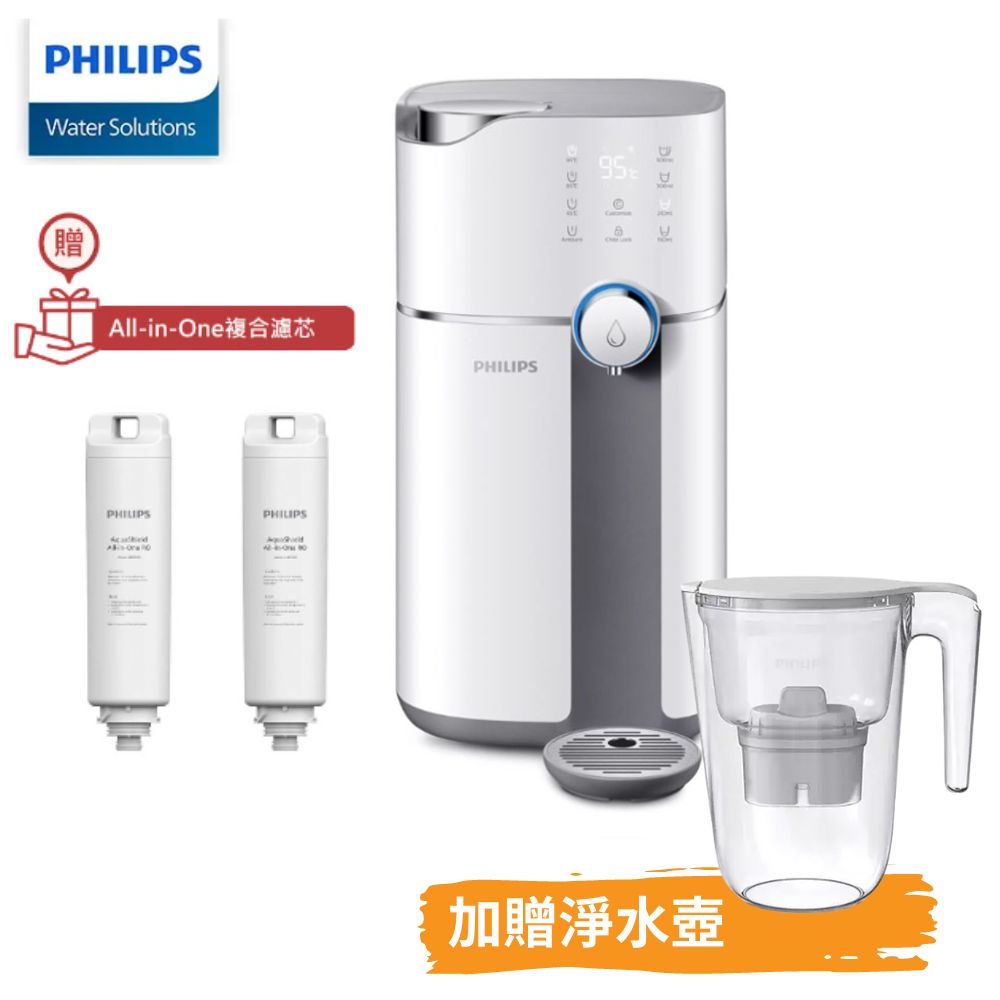 【限量5組，贈專用濾芯ADD550*2組+飛利浦淨水壺】Philips 飛利浦 智能雙效UV-C滅菌/RO濾淨瞬熱飲水機 ADD6910M-WH★80B010